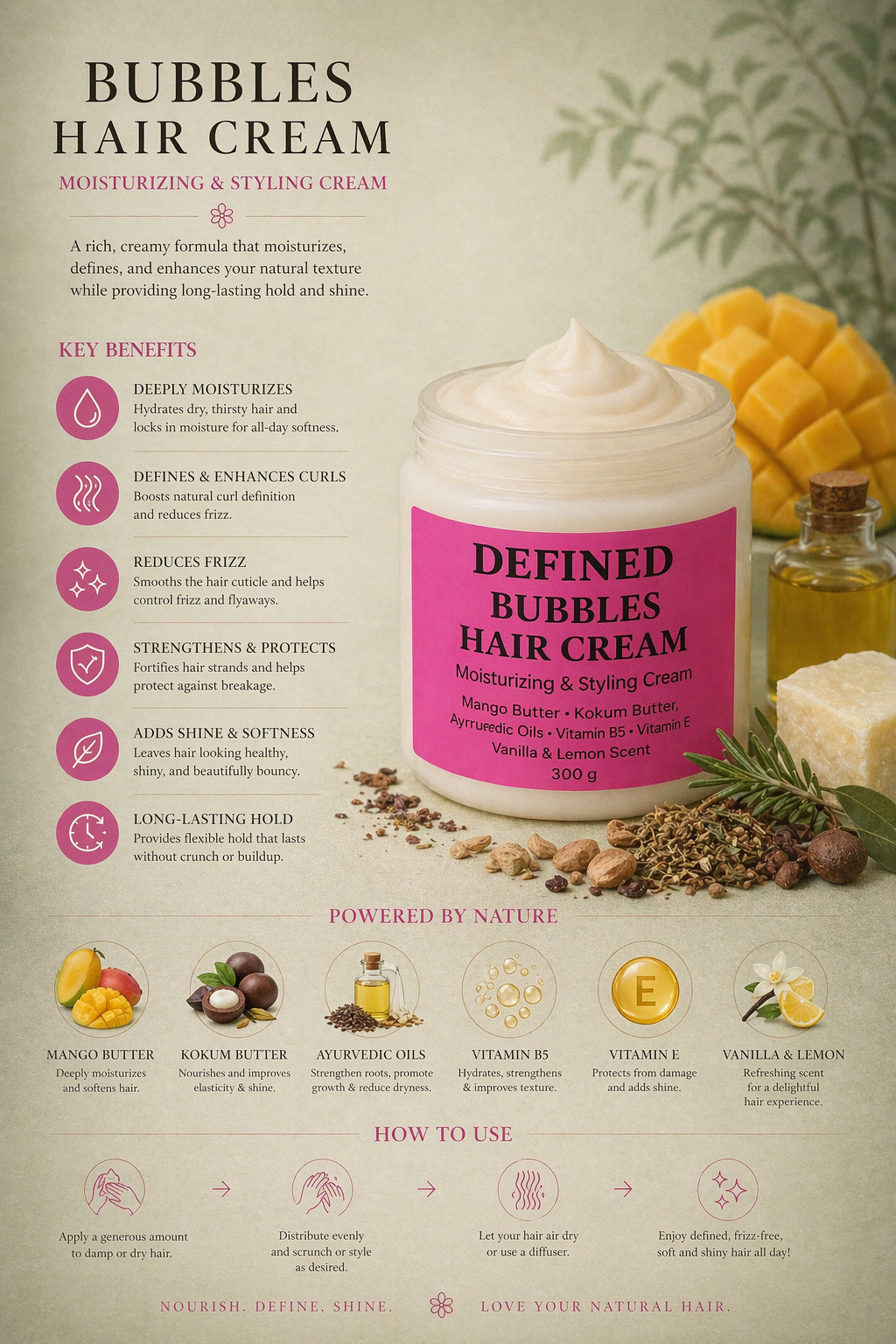 DEFINED Bubbles Hair Cream (250g) كريم بابلز الكريمي